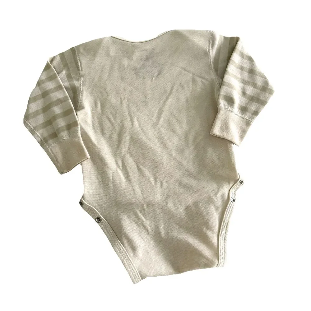 Patagonia Girls Baby 6M Striped Romper Beige Stripe Long Sleeve Crew Neck Snap